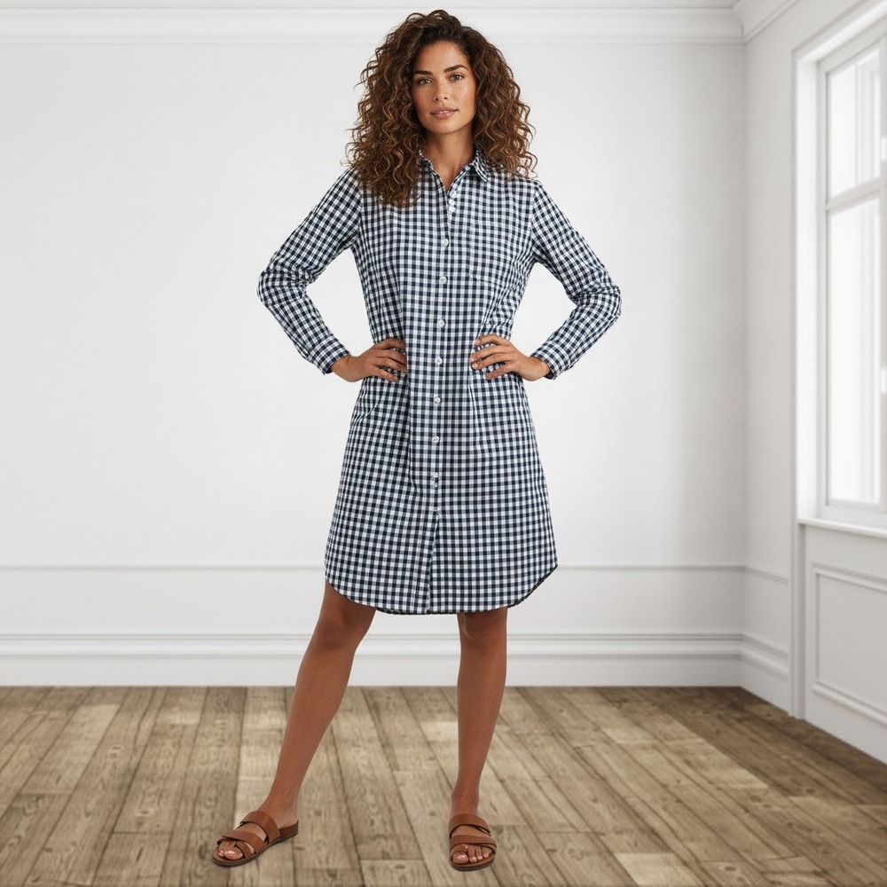 Vineyard Vines Performance Gingham Shirt Dress Navy White XS Long Sleeve